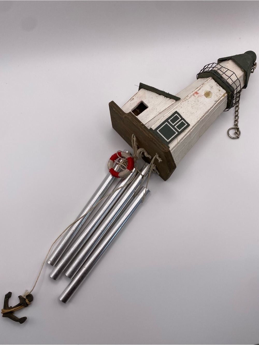 Nautical Lighthouse Wind Chime - White and Silver Home Accent